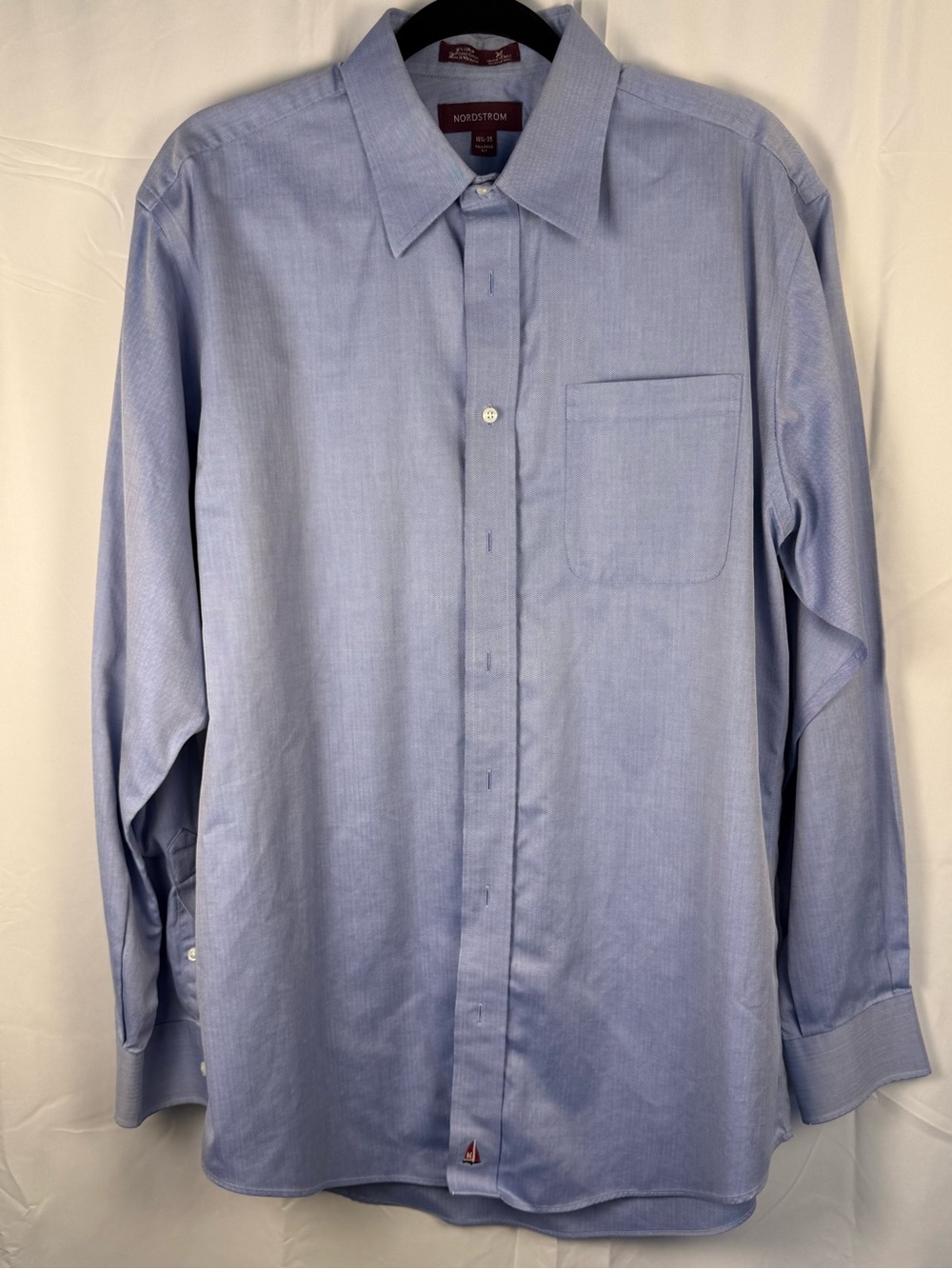 Nordstrom Tailored Fit Blue Herringbone Dress Shirt 16.5 35